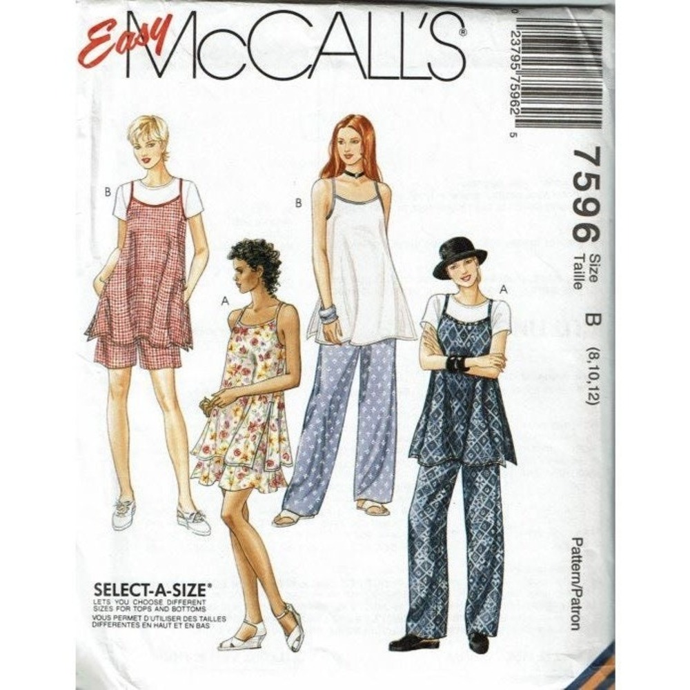 McCall's Sewing Pattern 7596 Misses Size 8-12 Top Skirt Pants Shorts Uncut